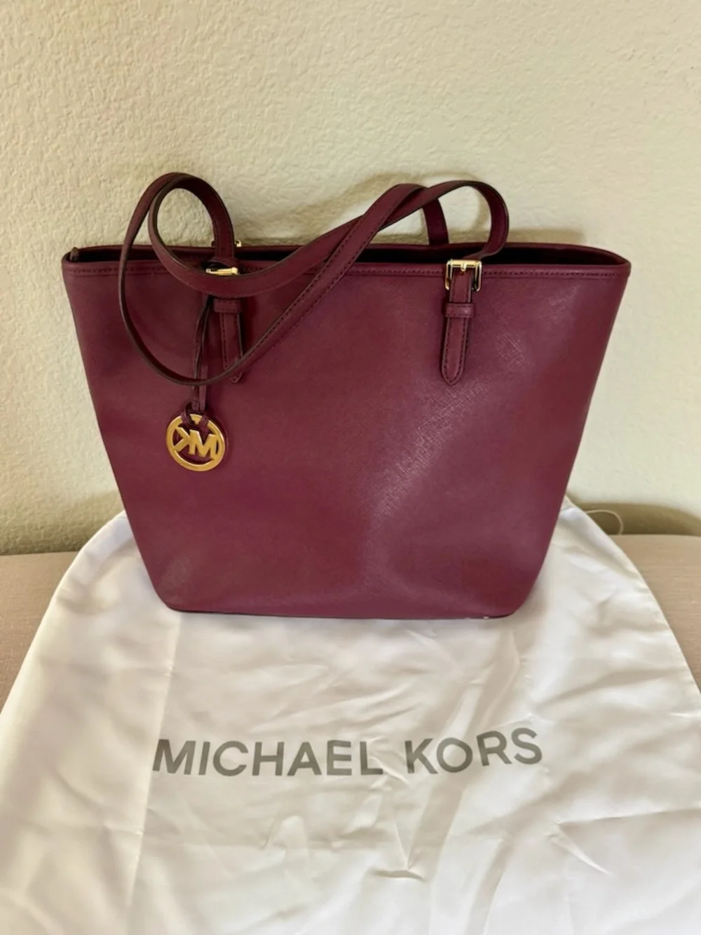 Michael Kors Wine Saffiano Leather Tote - Picture 2 of 3
